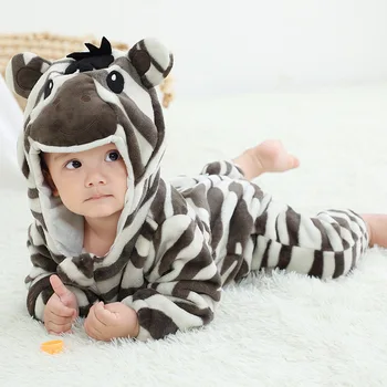 Yenidoğan Bebek Kış Sevimli Zebra Fil Hayvan Karikatür Romper Erkek Kız Tulum Onesies Unicorn Uzun Kollu Pijama Kostümleri