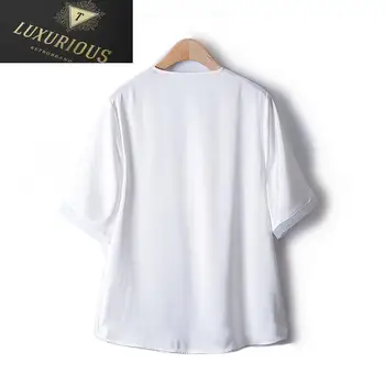 Kadın Gömlek Yaz 2024 Yeni Moda İşlemeli Çiçekler Etnik V Yaka Saten Örtü İnce Kawaii Giysileri Büyük Boy T Shirt