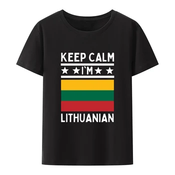 Sakin ol Litvanya Modal Baskı T Shirt Rahat Casual Tops Erkekler Kadınlar Yaz Kısa kollu O-Boyun Sokak Moda Camisetas
