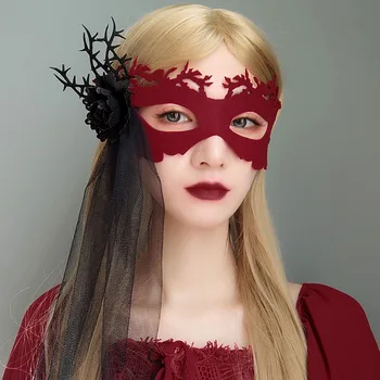 Gotik Bordo Cadılar Bayramı Kostüm Cosplay Gizem Maskesi Kadın Noel Ölüm Masquerade Kraliçe Prenses Makyaj Topu Parti Sahne