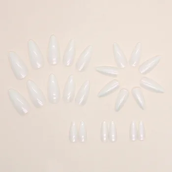 Uzun Badem Yanlış Parmak Çivi Mehtap Beyaz Renk 24 ADET Moda Tırnaklar Üzerinde Basın Nail Art İpuçları Kızlar Ins Tarzı Manikür Dekor