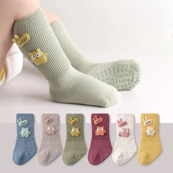 Karikatür Bebek Çorap Sevimli Düz Renk Pamuk Yenidoğan Anti Kayma Kat Çorap Sonbahar Kış Sıcak Bebek Kız Erkek Diz Çorap