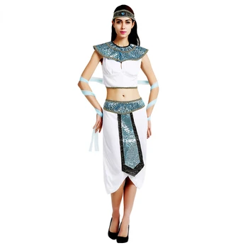 Kadın erkek Antik Mısır Kral Firavun Kostüm Beyaz ve Mavi Elbise Cadılar Bayramı Cosplay Kostüm
