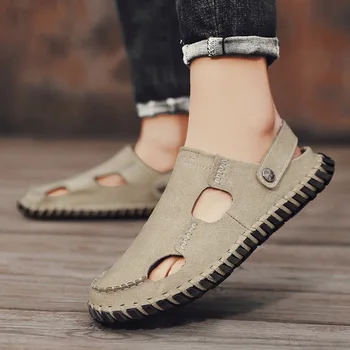 Yaz Yeni Dış Giyim Yumuşak Taban Rahat Tarzı Baotou İnek Derisi erkek ayakkabıları sandaletler ve terlikler