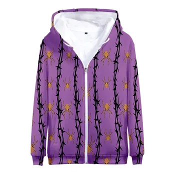 Erkek Cadılar Bayramı 3d Örümcek Baskı Kapüşonlu Sweatshirt İpli fermuarlı ceket Ceket Erkek Gevşek Rahat Hoodie Uzun Kollu Kazak