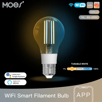 MOES WiFi Akıllı Filament Ampul LED İşık Lambası E27 Kısılabilir Aydınlatma 2700K-6500K Tuya Alexa Google Ses Kontrolü 90-250V 7W