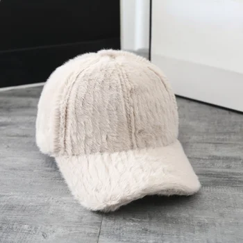 Yeni Şapka Kadın Kore Kış Sıcak Tavşan Kürk Beyzbol şapkası Gelgit Kış Açık Kalınlaşma Saf Renk Eğlence Tüy Kapaklar