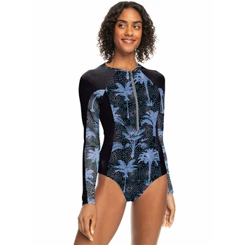 Kadın Tek Parça Moda Baskı Uzun Kollu Güneş Geçirmez Sörf Kıyafetleri Çabuk Kuruyan Plaj Mayo Su Sporları sörf kıyafeti 2023