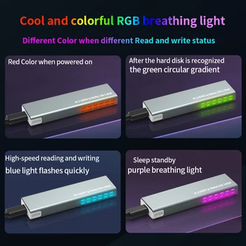 Alüminyum Alaşımlı RGB M. 2 SSD NVMe Kasa Muhafaza Tip-C 10gbps USB 3.1 Gen 2 için M2 NVME NGFF DIY Soğutma renkli Mobil SSD Kutusu
