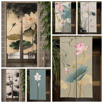 Lotus Erik Çiçeği Japon Noren Perde Çin Geleneksel Boyama Mutfak Yatak Odası Kapısı Giriş Keten Kapı Yarım Perdeler