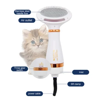 2-İn-1 Pet Köpek Saç Kurutma Makinesi Tarak Bakım Blower Kedi Saç Tarak Köpek Kürk Blower Ayarlanabilir Sıcaklık evcil hayvan fırçası Pet Malzemeleri