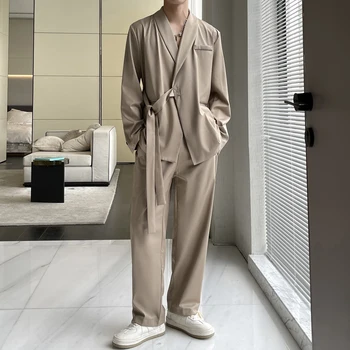 Kore Takım Elbise Erkekler Moda Sosyal Erkek Elbise Seti Gevşek günlük giysi Erkek Büyük Boy Blazer pantolon seti Erkek Ofis Resmi Setleri M-XL