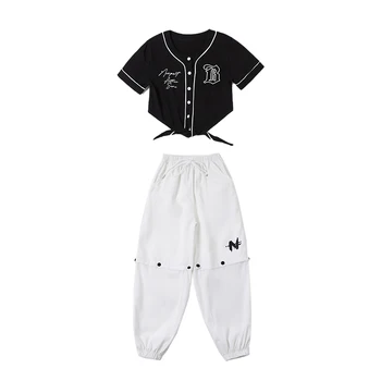 Çocuklar Caz dans kostümü Kızlar Serin Hip Hop Giyim Siyah Üstleri dökümlü pantolon Çocuk Grubu Performans Takım Elbise Sahne Giyim 4 6 8 10 Y