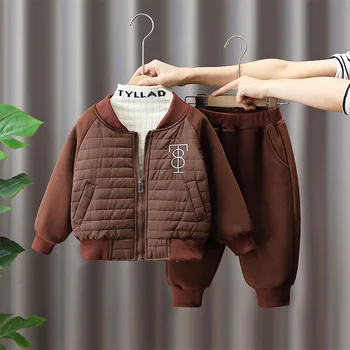 Erkek Beyzbol Giyim Setleri Sonbahar Kış 2023 Çocuk Kalın Kadife Ceketler Pantolon 2 adet Eşofman Bebek Kız Elbise Çocuklar Kıyafet