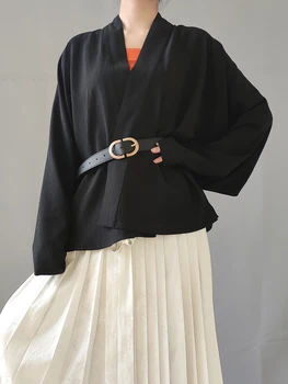 Moda Hanfu Bluz Düz Renk Song Hanedanı Günlük kadın bol tişört İlkbahar Yaz Çin Bluz Blusas Femme Tang Takım Elbise