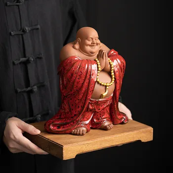 Seramik saksı göbekli Maitreya Buda Dekoratif heykeli,Çin Şanslı Buda Heykeli Ev oturma odası dekorasyon aksesuarları