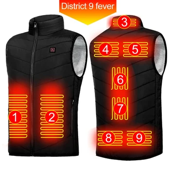 Akıllı ısıtma ceket Erkekler Kadınlar USB Elektrikli Termal Sıcak Giysiler Fermuar 9 Alanlar Bölge Kamp Spor yürüyüş için Büyük Boy