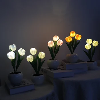 LED Lale Başucu masa ışığı Saksı Saksı Simülasyon Çiçek Okuma lambası Kısılabilir Enerji tasarrufu Düğün Sevgililer Hediye için