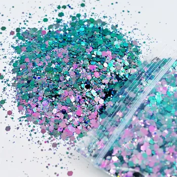 50 g / torba Bukalemun Tıknaz Glitter Mix Lazer Tırnak Sanat Gevşek Glitter Sequins Ultra İnce Parlak Manikür Tırnak Dilim Gevreği Dekorasyon