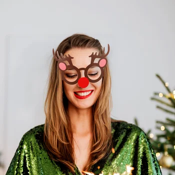 6 Adet Dekor Parti Gözlük Noel Fotoğraf Sahne Süsleme Çerçeveleri Noel Kağıt Süslemeleri Gözlük