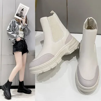 2023 moda ayakkabılar bayan Botları Yuvarlak Kafa Tasarımcı Kauçuk Pu Ayak Bileği Kare Topuk Kış bayan Botları