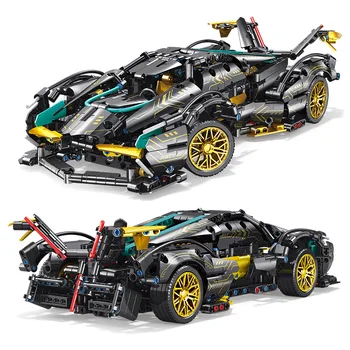 7105 Siyah Altın V12 Spor Araba Yapı Taşları 1: 14 Yarış Araba Modeli Monte Blokları Çocuk Hands-On Beyin eğitici oyuncak Hediye