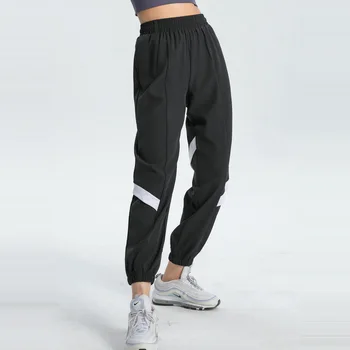 Lu Logo kadın eşofman altları Logo İle Gevşek Yoga Pantolon Hızlı Kuru Spor Yan Cepler koşucu pantolonu Moda Sokak Stili Colorblock T
