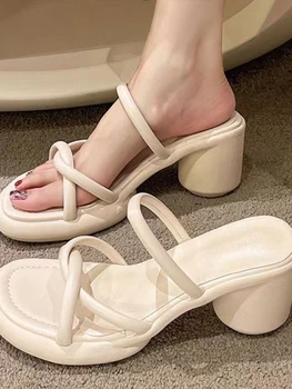 Çapraz bağlı Zarif Vintage Sandalet Kadınlar Katı Tasarımcı Tatlı Slip-on ayakkabılar Kadın Tatil kore modası Ayakkabı 2023 Yaz Yeni