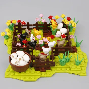 MOC Şehir Bebek Aksesuarları Bahçe Bitkileri ve Hayvanlar Tavuk Kümesi Çit Zemin Sahne Mozaik Küçük Parçacık oyuncak inşaat blokları
