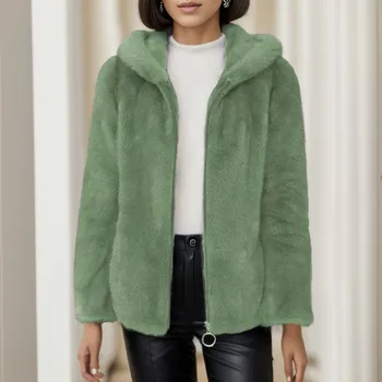 Kadınlar Kış Sıcak Palto Ceket Zip Up Casual Uzun Kollu Peluş Üstleri Harajuku Hoodie Düz Renk Kalın Sıcak Çift Streetwear