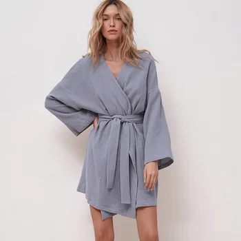 Elbiseler Kadınlar İçin Uzun Kollu Pamuklu Duş Elbise Sashes İle Kimono Elbiseler 2023 Bornoz Kadın kadın Sabahlık Kıyafeti