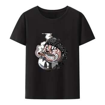 Japon Genki Kedi sigara yüz Baskı t shirt modal o-boyun kısa kollu nefes rahat tişört