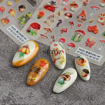 Mantar Nail Art Etiketler Akçaağaç Yaprağı Sincap Kabak Çam Fıstığı Harfler Kaydırıcılar Tırnak Çıkartması Güz Tasarım Manikür Dekorları Folyo GLNO