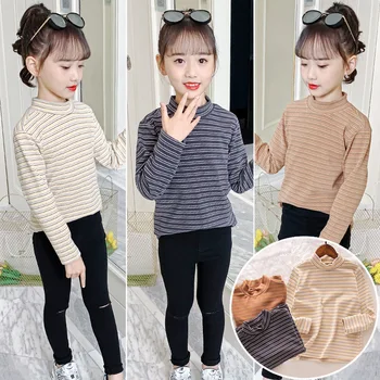 2023 Kore Sonbahar Kış Çocuk Kazak Kazak Elbise Çizgili Baskılı O-boyun Temel Kız Kış Giysileri çocuk Üst
