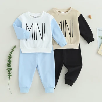 Çocuk Erkek Bebek 2 adet Giyim Takım Elbise Uzun Kollu Mektup Baskı Kazak Elastik Pantolon Yürümeye Başlayan Sonbahar günlük kıyafetler Seti Giyim