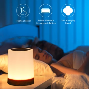 Dokunmatik Kontrol Başucu gece Lambası USB Şarj Edilebilir Kısılabilir gece Lambası Sıcak Beyaz ve RGB Gece Lambası Oturma Odası Ofis için