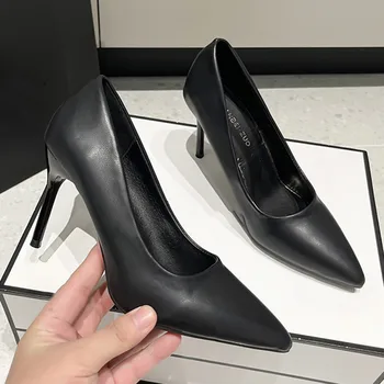 Moda Seksi Yüksek Topuklu Kadın rahat ayakkabılar Sivri Burun Katı Siyah Pompaları Parti Şık Ayakkabı Zapatos De TacóN Mujer Elegantes