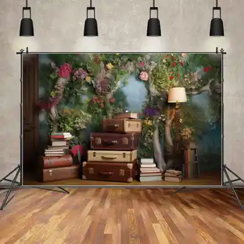 ay.QG Zemin Mezuniyet Dekorasyon Bagaj Kitaplar Çiçek 3D Yeşil Ağaç Arka Plan Özelleştirilmiş Öğrenci Parti Duvar fotoğraf kabini