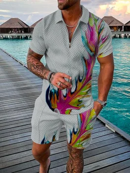 Yeni Yaz erkek eşofman Takım Elbise POLO GÖMLEK Ve Şort Kıyafetler 3D Baskılı Nefes Rahat 2 Parça Setleri Büyük Boy Streetwea Takım Elbise