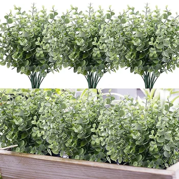 Yapay Okaliptüs Yaprakları Dalları Kaynaklanıyor Sahte Yeşillik Plastik Bitki Düğün Masa Parti Buket Bahçe Ev Dekorasyon