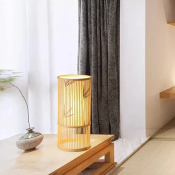 Yeni Çin Tarzı Bambu Dokuma Masa Lambası Yaratıcı El Yapımı Rattan Yatak Odası Dekorasyon Başucu E27 masa lambası