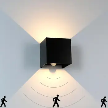 LED alüminyum küp kare duvar aplik su geçirmez açık hareket sensör ışıkları dış duvar ışıkları ayarlanabilir ışık demeti