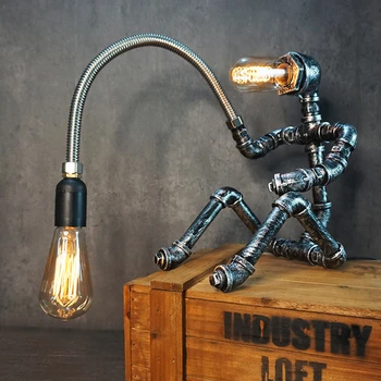 Avrupa Endüstriyel Tarzı Loft Edison Göz Koruması Masa Lambası Yaratıcı Su Borusu Robot Masa Lambası Kahve Bar Dekorasyon Lambası