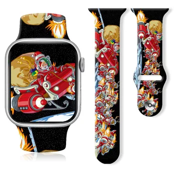 Apple Watch Band S7 için Noel Serisi 2 Baskılı Silikon Kayış/6/5/4/3/2/1 8 Ultra 38/40/41mm 42/44/45 / 49mm Moda Bilezik