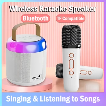 Bluetooth Kablosuz Taşınabilir Hoparlör Çok fonksiyonlu Karaoke Çift Mikrofon Müzik MP3 Çalar Karaoke Makinesi Çocuklar Yetişkinler için