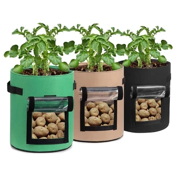 3 Paket Bitki Büyüme Torbaları 10 Galon Bitki, Şeffaf Pencere Sebze Büyüme Torbaları Patates Havuç, M