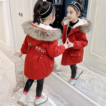 Çocuk Giyim Kız Giysileri Sıcak Kış Pamuk kürk Ceket kapüşonlu ceket Genç Kalınlaşmak Giyim Çocuklar Su Geçirmez Parka