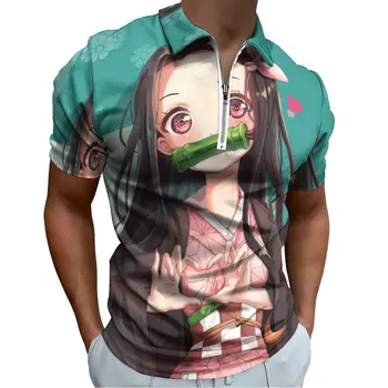 Nezuko Kamado iblis avcısı Rahat T-Shirt Kimetsu Hiçbir Yaiba polo gömlekler Yaka Trend Gömlek Erkekler Grafik Elbise Artı Boyutu