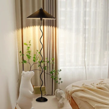 Iskandinav Minimalist Pilili Kumaş Led Zemin Lambası Oturma Odası Ev Dekor Kanepe Köşe Ayakta masa lambası Yatak Odası Başucu Lambası