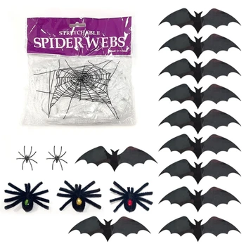 Örümcekler Web Dekorasyon Seti Siyah Örümcekler Cadılar Bayramı Örümcekler Süs 69HF